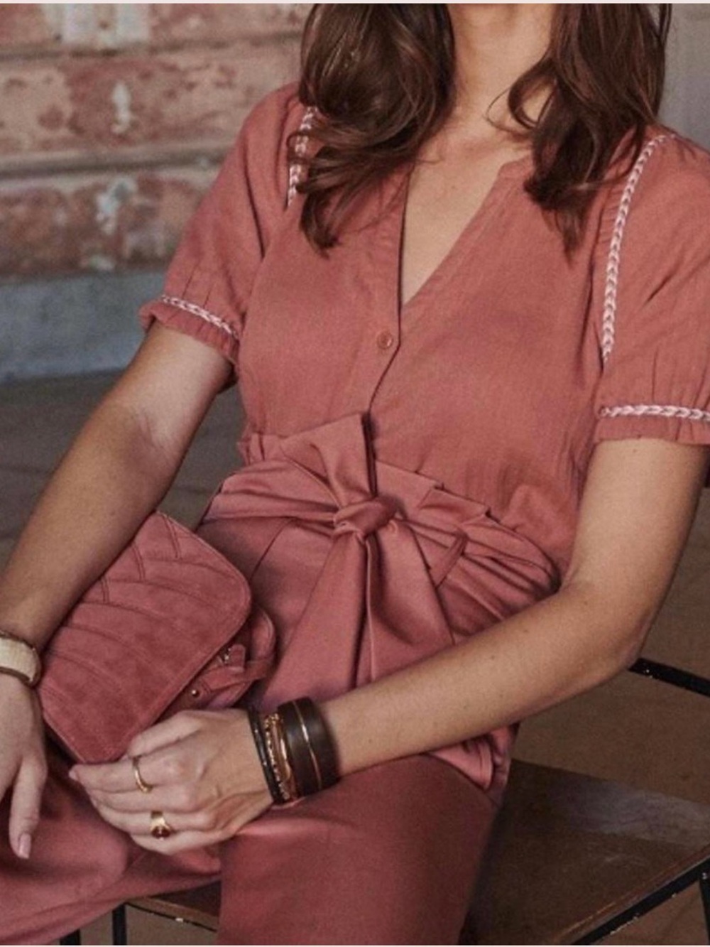 Sezane Mauve Rose Short Sleeve Top size 36